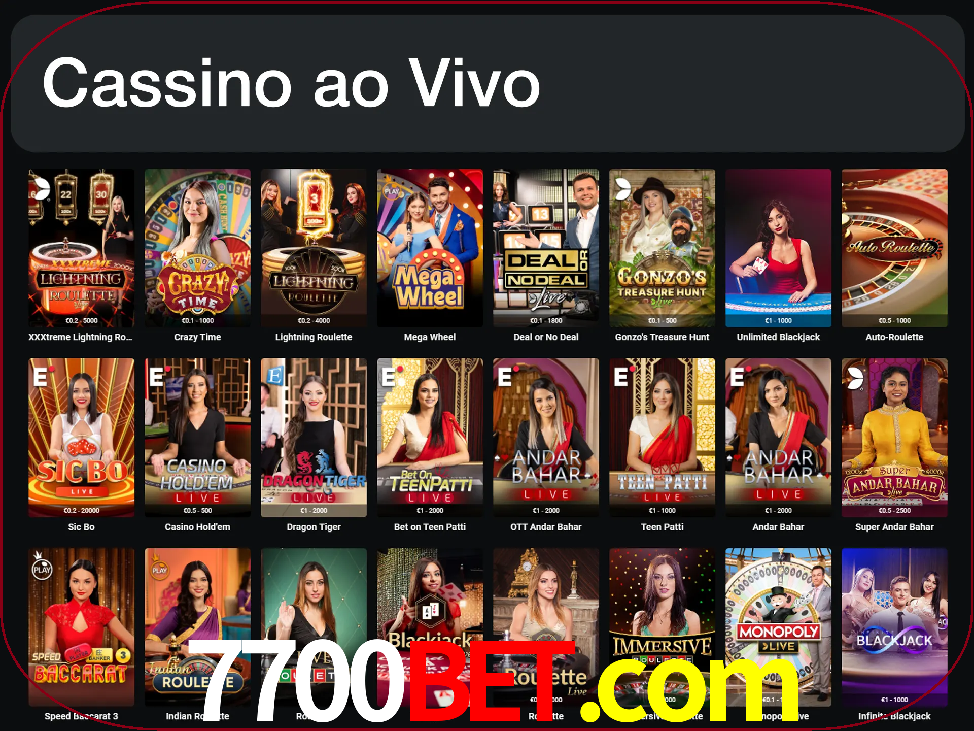 Jogue jogos de cassino com um verdadeiro dealer.